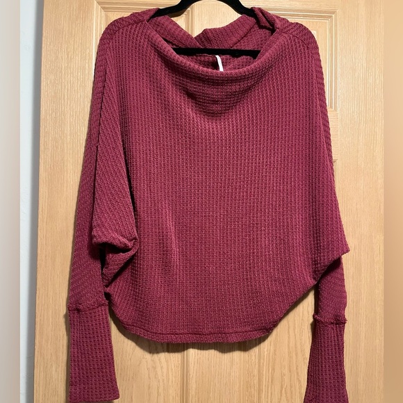 Free People Cowl Neck Waffle Knit Top - Picture 1 of 10